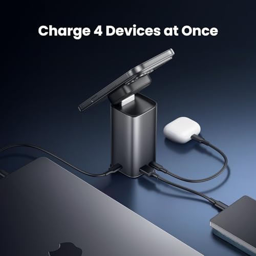 Image of sharge Magsafe Charger Stand 100W USB C Charging Station, 4-in-1 GaN Desktop Charger with Qi2 15W Wireless Charging for iPhone 17 /16 /15 MacBook Air, AirPods