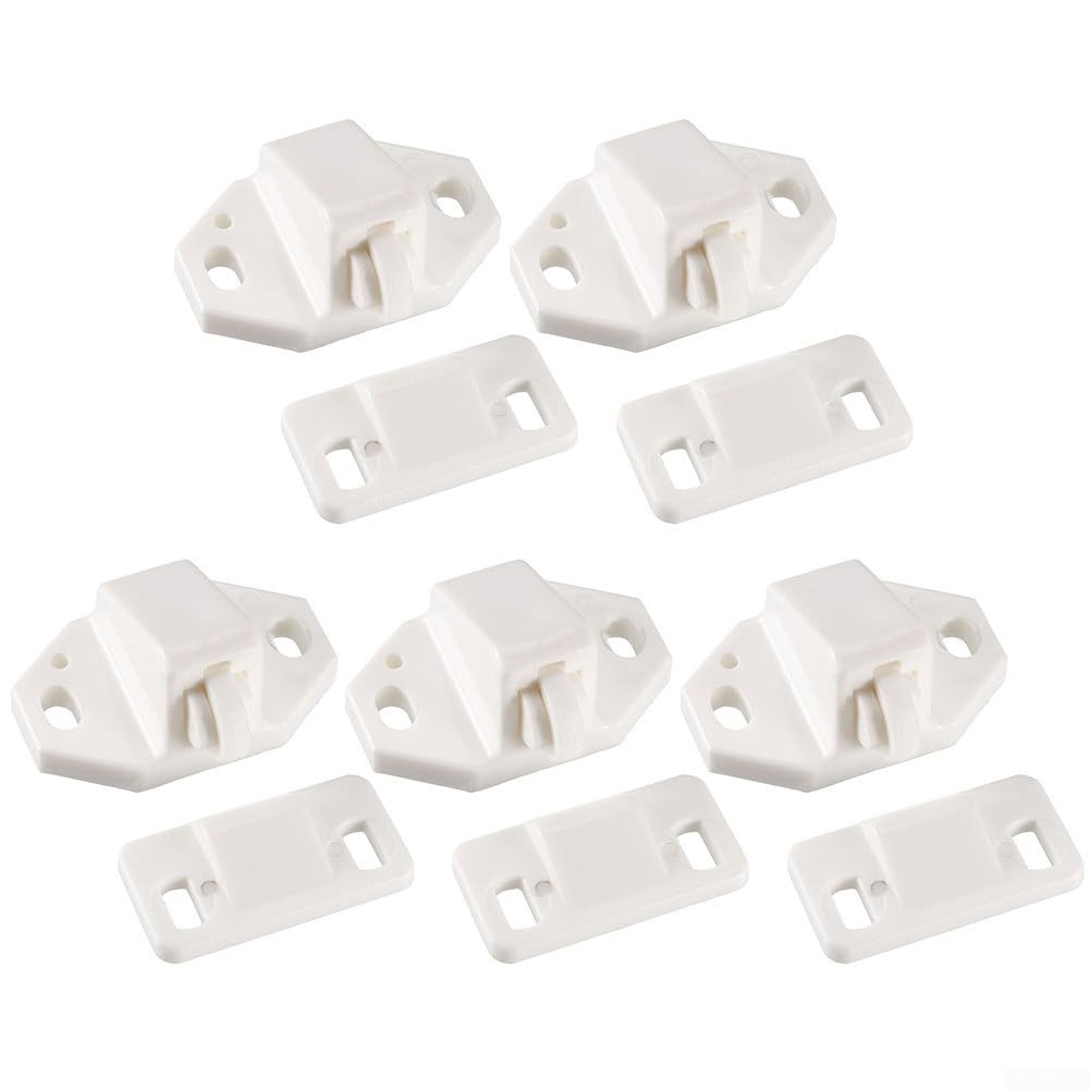 Spring Loaded Roller Catch For Furniture Cabinet Closet Doors White, Pack Of 5