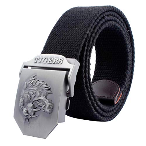 LKMY Men's Belt With 3D Tiger Buckle,Men Nylon Canvas Breathable Military Tactical Men Waist Belt Gift (black)
