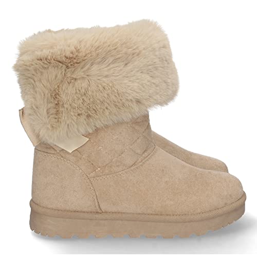 shoes&blues.es 67489-Botin Australiano para Mujer, Comodos y Calentitos, Forrado con Pelo Interior, con Detalle de Lazo en el Talon, Otono Invierno 2022. Talla 38 Beige