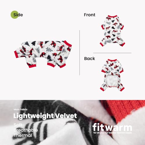 Image of Fitwarm Reindeer Dog Christmas Pajamas, Winter Doggy Clothes for Small Dogs Boy Girl, Fleece Dog Onesie with Feet, Holiday Pet Outfit, Black, White, Red, XXL