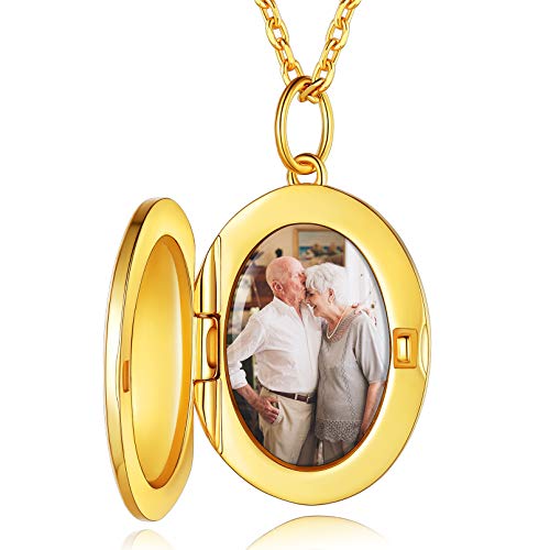 Gold Photo Locket Necklace for Women Oval Shaped Sterling Silver Locket Necklace That Holds Picture Keep Memorial Chain 18â€ Custom Jewelry Personalized Locket Necklace for Girls