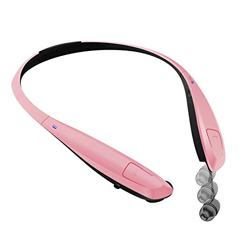Bluetooth Headphones Headset Rymemo Wireless Earphones Auto Wire Retraction (NO Need Click Button) Metallic-Feeling Surface Stereo Music Earbuds Sports Earpiece Vibration Neckband Style, Rose Gold