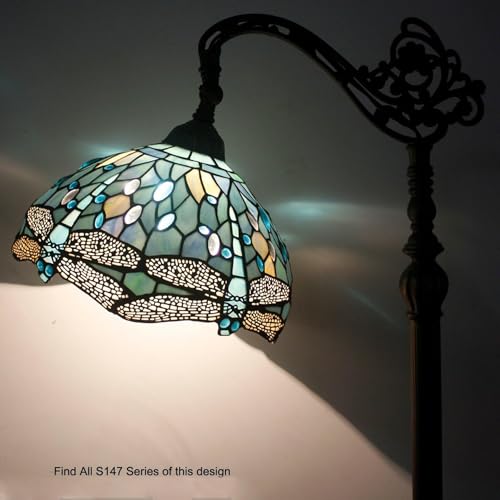 Image of WERFACTORY Tiffany Style Reading Floor Lamp Sea Blue Stained Glass Arched