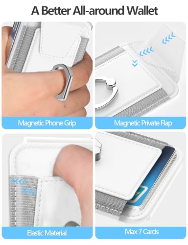 Image of For Magsafe Wallet with Grip, 6-Card Holder, Stronger Magnetic Card Wallet Holder for iPhone 17 /16 /15, iPhone 14 /13 /12 Series, Leather Magnetic Phone Wallet with Privacy Flap, RFID Blocking, White