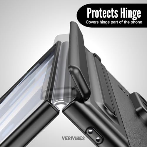Image of Ultra Hybrid Luxury Leather Compatible with Samsung Galaxy Z Fold 7 (2025)| Built-in S Pen Holder | 360 Hinge Protection | Slim Shockproof Back Cover with Tempered Glass - Black