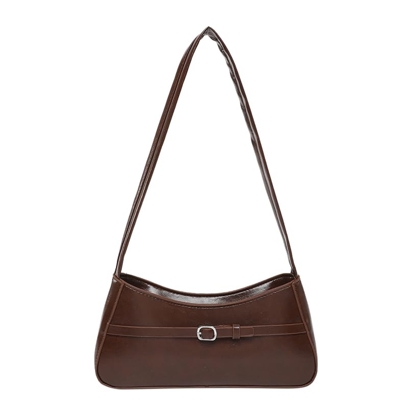 Women Vintage Shoulder Bag PU Leather Solid Color Female Commute Bag (Brown)