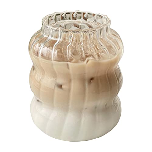 Ribbed Glass Cups Drinking Glasses, 22 Oz Wave Shape Cocktail Glasses, Creative Martini Glasses, Ripple Beer Glasses Coffee Bar Accessories, Vintage Glassware for Juice Iced Coffee Smoothie