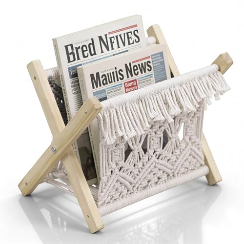 HPZIHYNAP Woven Magazine Rack & Boho Basket Foldable Living Room & Bedroom Storage & Decor 2-in-1