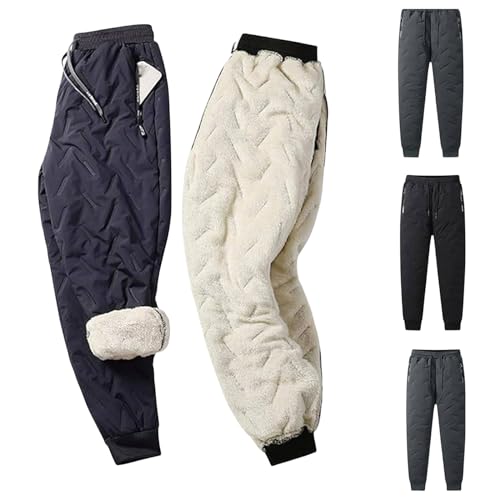 Men's Fleece Lined Pants Winter Warm Pants Windproof Cashmere Sweatpants Joker Plus Size Cotton Trousers