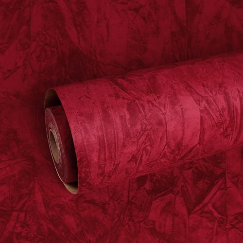 ReWallpaper Red Velvet Self Adhesive Wallpaper Vintage Contact Paper for Crafts Drawer Jewellery Box Felt Liner Dark Red Flocking Wallpaper Sticky Back Plastic Roll for Furniture 44.5cm×2m