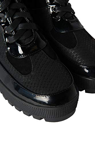 CAPE ROBBIN Cape Robbin Lace Up Lug Sole Chunky Heel Paneled Military Combat Boots-BLACK_104