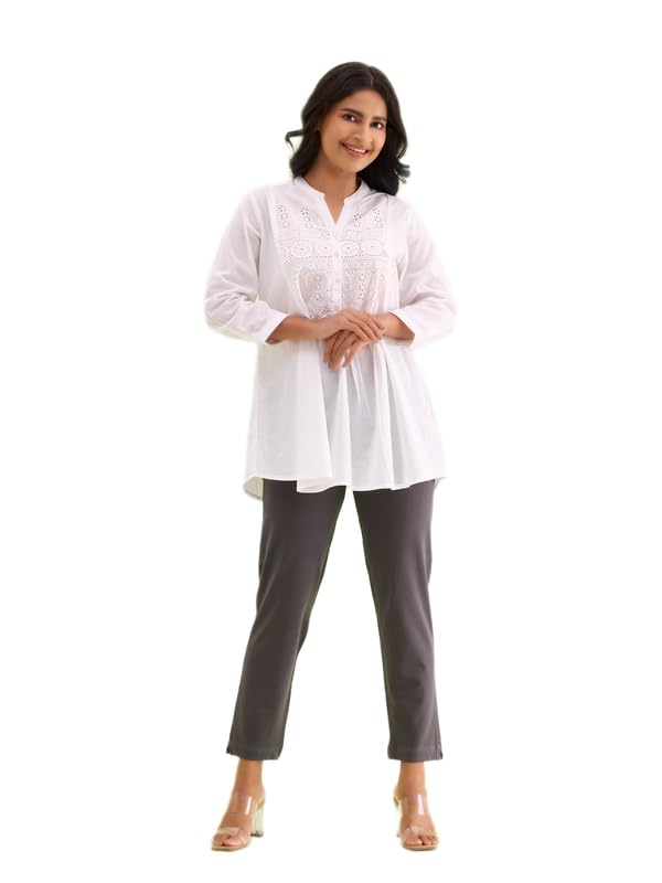 Image of GO COLORS Soft Cotton Stretch Kurti Pants Full Length for Women| Breathable, Mid Rise