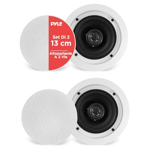 Pyle Coppia Altoparlanti, Casse Audio 2 Vie da Incasso 13,34 Centimetri a Muro/Soffitto per Casa, Speaker Connessioni Rapide, Suono Stereo, Tweeter in Polimero, 150 Watt, Bianco