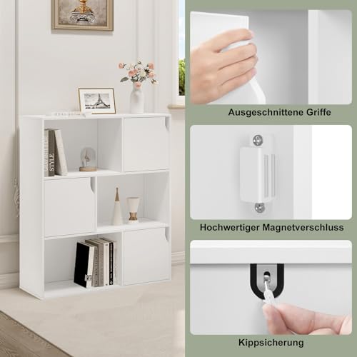 eSituro Bücherregal weiß Standregal bücherregal mit 3 Türen und 6 Fächern Würfelregal Kinder Büroregal freistehend Aufbewahrungsregal für… – Ansicht 4
