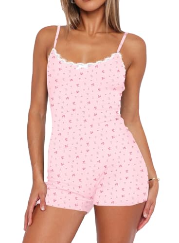 Image of Lacozy Soft Pajamas for Women Summer Sleep Romper U Neck Sleeveless Lace Romper Sexy Pjs Cute Loungewear Sleepwear