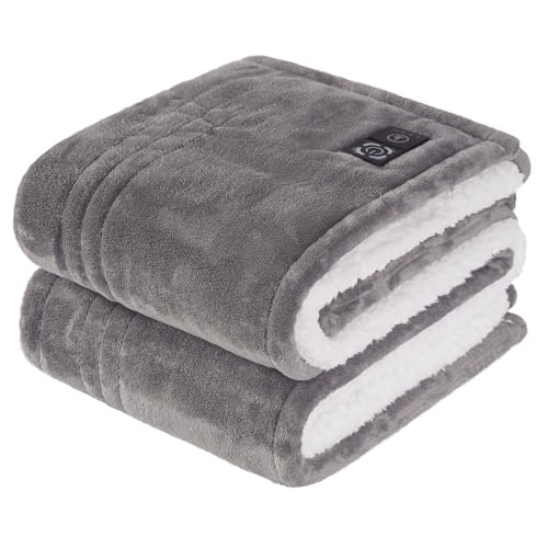 Sealy Heated Blanket Throw with Built-in Button Controller, Reversible Flannel to Sherpa Electric...