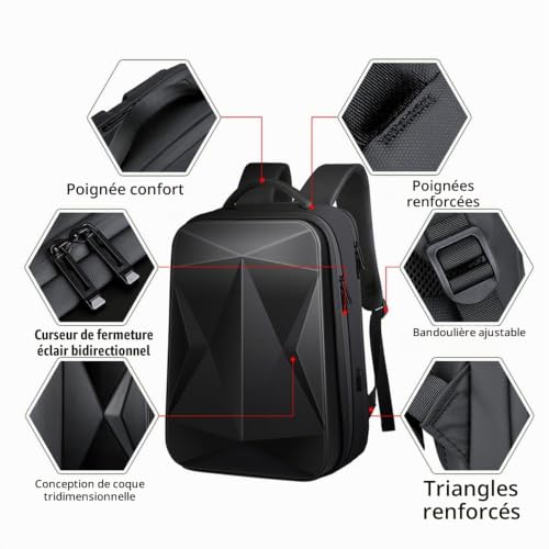 XINYASEE Sac à dos pour ordinateur portable en pvc, sac à dos d'affaires imperméable, sac à dos de voyage d'affaires de grande capacité (noir) – vue 3