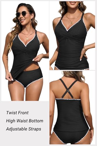 Daci Women's Tankini Swimsuits - Tummy Control Bathing Suits Two Piece Ribbed Twist 2025 Swimwear with High Waisted Bottom3