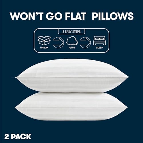 Image of Reliance Fiber Filled Sleeping Pillow | Soft & Supportive | Neck Support Pillows | Fiber Sleeping Pillow Polyster Fabric | Stripe White | Reliance Fiber | Pack of 2 (27 x 17 Inches)