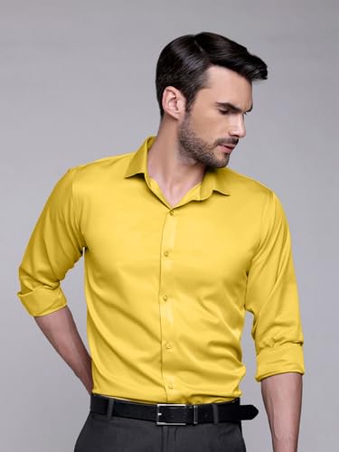 Image of IndoPrimo Men's Satin Shirt with Spread Collar Neck Line Solid Pattern Full Sleeves Regular Fit Western Style and Standard Length