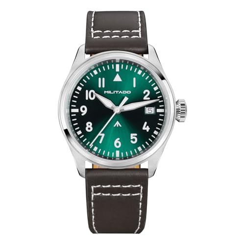 TACTICAL FROG MILITADO ML21 37mm Aviation-Inspired Field Watch 515 Quartz Movement Sapphire Crystal BGW9 Lume 100M Waterproof Mens Casual Dress Watch Green Dial