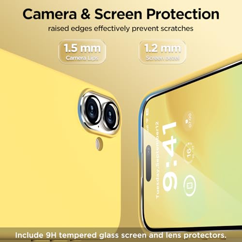 Image of Magnetic for iPhone 16 Case, Compatible with MagSafe, Liquid Silicone Phone Cover with Screen Protector & Camera Protector, Soft Anti-Scratch Microfiber Lining Inside 6.1 inch, Yellow