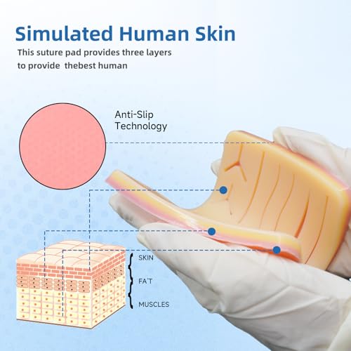 Image of Suture Practice Pad-Three-Layer Silicone Fake Skin Kit, Reusable Upgraded Suture Pad with 14 Pre-Cut Wounds, Best Gift for Medical Students Training (1)