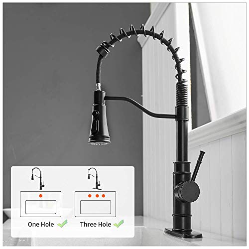 Owofan Kitchen Faucets With Pull Down Sprayer Solid Brass Matte Black Industrial Single Handle One Hole Or 3 Hole Faucet For Farmhouse Camper Laundry Utility Rv Wet Bar Sinks #TOP6