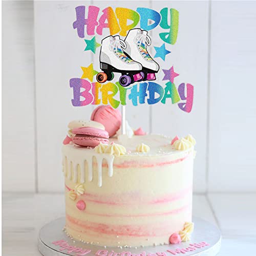Keweya Roller Skate Happy Birthday Cake Topper Girls Retro Colorful Hip Hop Theme Party Cake Decoration Girls Club Rolling Supplies For Girls #TOP3