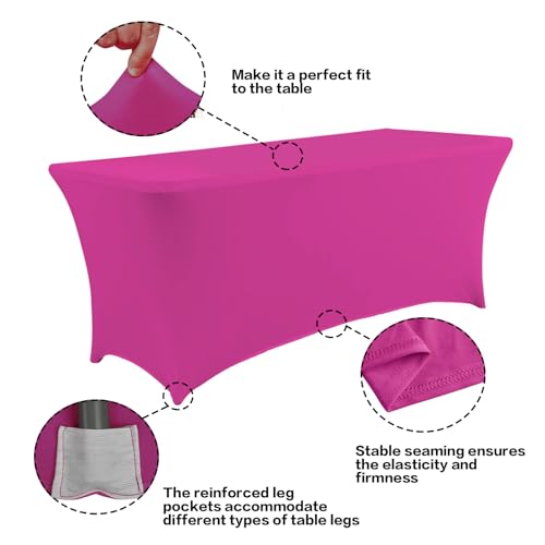 Image of IVAPUPU 4FT Table Cloth for Rectangular Fitted Events Stretch Fuchsia Table Covers Washable Cover Spandex Tablecloth Protector for Party, Wedding, Cocktail, Banquet, Festival