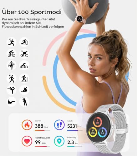 PROTKPETS Smartwatch für Damen,Antwort/Anruf,1,27''Ultra-klarer Bildschirm – Ansicht 2
