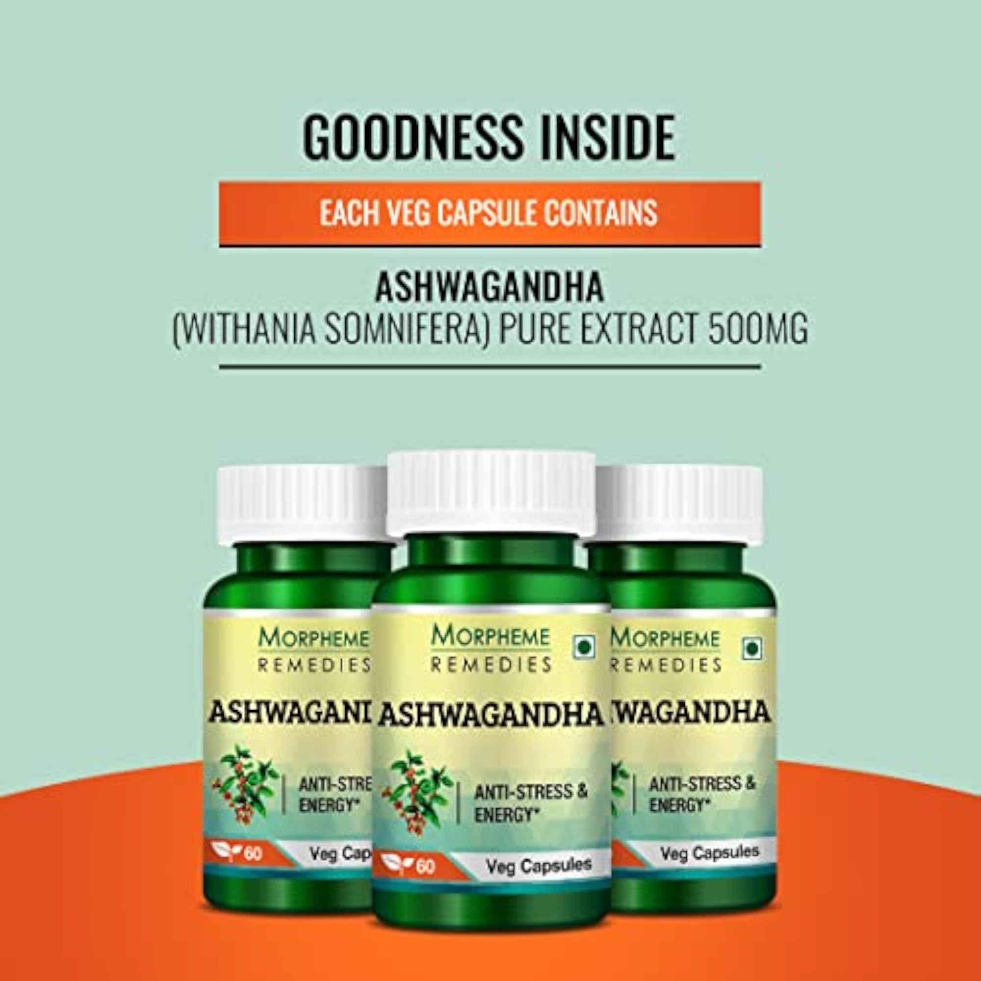 Ashwagandha (Withania somnifera) 500mg Extract 60 Veg Caps - 6 Bottles