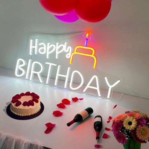 Image of Personalized Happy Birthday Neon Sign, Custom Birthday Neon Light and Birthday Letter Number 13th 15th 18th 21th etc. Birthday Signs for Home Wall Decor Anniversary Party Decor