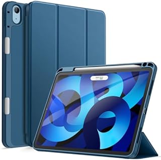 JETech Etui dla iPad Air 5/4 (10,9 Cala, Model 2022/2020, 5/4 Generacja) z uchwytem na długopis, Pencil 2.Generacji Ładowania, Szczupły Pokrowiec na Tablet z Miękki Tył z TPU (Niebieski)