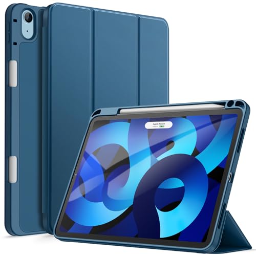 JETech Case for iPad Air 11-Inch M4/M3/M2 (2026/2025/2024), iPad Air 5/4 (2022/2020 5th/4th Generation 10.9-Inch) with Pencil Holder, Slim Tablet Cover with Soft TPU Back, Auto Wake/Sleep (Blue)