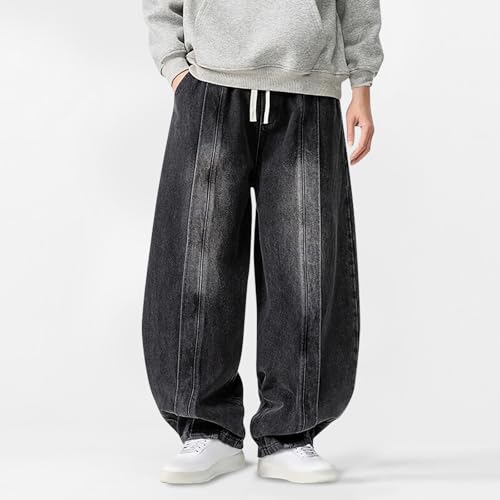Men's Fashion Harem Pants Jeans, Classic Contrast Wash Baggy Denim Pants Drawstring Pockets Going Out Trendy Clothes2