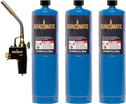 Bernzomatic Trigger Start Torch (TS 8000 Torch) (TS 8000 Torch + 3 Propane Gas Cylinders), Black