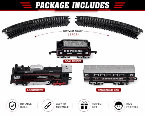 Image of Battery Operated Toy Train Set for Kids | Express Train with Track, Engine, Coal Carrier & Passenger Coach | Easy Assemble Railway Play Set | Light & Realistic Design | Gift for Boys & Girls