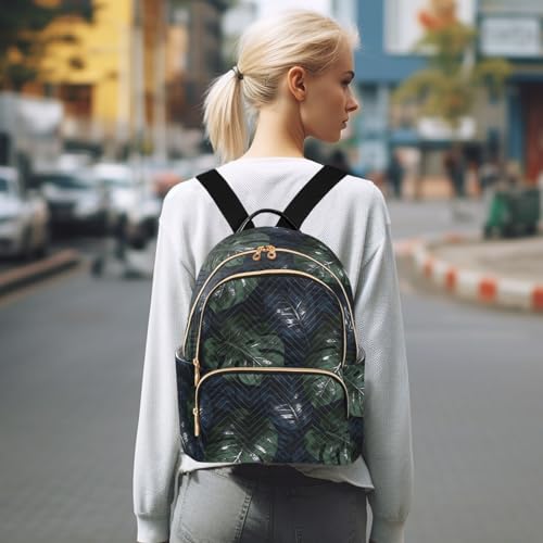 Mochila convertible de 12.5" con estampado de hojas verdes y azul marino para mujer 7