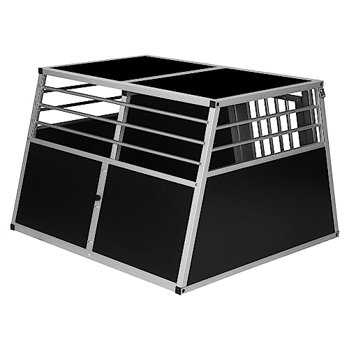 EUGAD Hundetransportbox Auto, Doppel Transportboxen 2 Hunde, Alu Hundebox Auto Kofferraum mit Trennwand Sicherheitsverschluss, Tiertransportbox für Grosse Hunde,Stabile Hundebox Aluminium