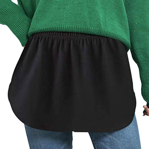 Damen Mini Skirt Shirt Extender Verstellbare Schichtung Fake Top Halblang Splitting Lower Sweep Set für Pullover Sweatshirt Jacke Mantel (Schwarz 4993B, XL) Cover
