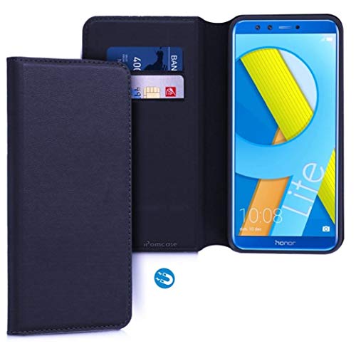 iPOMCASE Coque Porte Carte pour Huawei Honor 9 Lite, Bleu