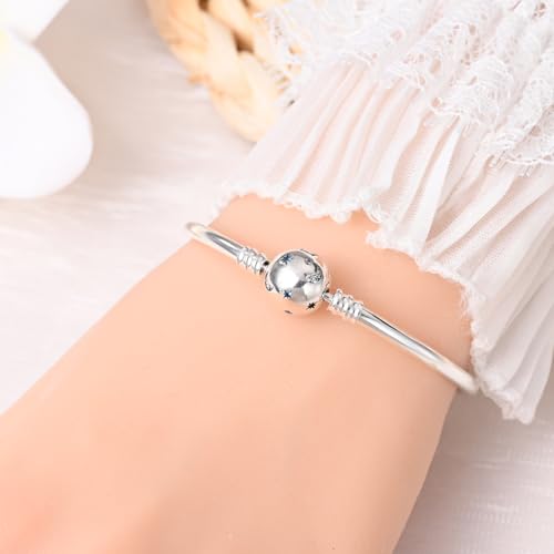 Image of 925 Sterling Silver Snake Chain Bracelets Fit Pandora Charms,Heart Clasp Bracelets Perfect For Any Glamour Gift for Women with 5 A Cubic Zirconia