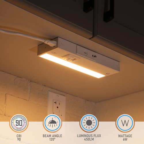Image of TORCHSTAR 4-Pack 8 Inch 5CCT LED Under Cabinet Lighting Aluminum, White | Linkable, ETL T24, Hardwired & Plug-in, 6W 450LM, CRI90, 120V Dimmable, For Kitchen Counter, 2700K /3000K /3500K /4000K /5000K