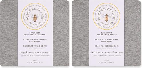 Image of Burt's Bees Baby Bassinet Sheet, Fitted Unisex 100% Organic Jersey Cotton Bassinet Sheet for Standard Bassinet Mattress (Pack of 2)