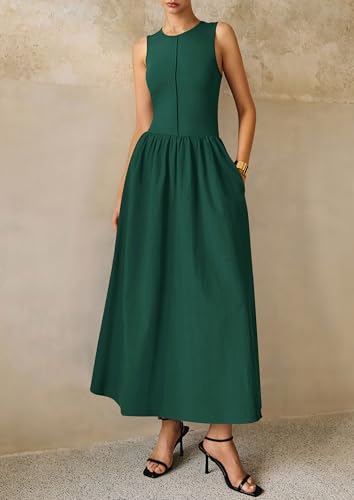 Image of PRETTYGARDEN Maxi Dresses for Women 2026 Summer Casual Sleeveless Patchwork Flowy Vacation Sundress Knit Long Work Tank Dress