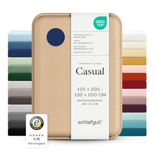 schlafgut Casual Spannbettlaken 120x200 cm 100% Bio-Baumwolle, Blue Deep – Ansicht 1