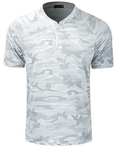 TAPULCO Mens Collarless Golf Shirts Short Sleeve Dry Fit Stretch Casual Breathable Lightweight Tshirts