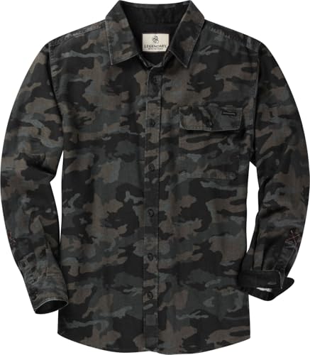 Legendary Whitetails Men's Flannel Shirt Long Sleeve Button Down 100% Cotton, Nocturnal Camo